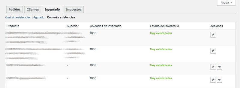 ajustes existencias woocommerce
