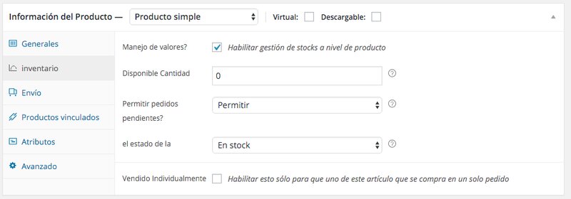 ajustes inventario producto woocommerce