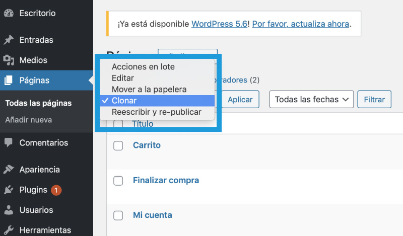 clonar pagina worpress