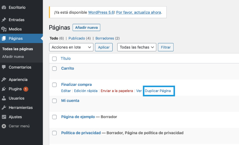 duplicar pagina con plugins