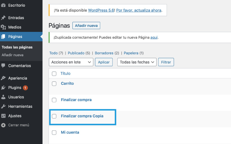 duplicado pagina wordpress