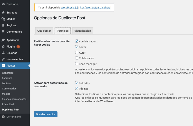 permisos duplicar pagina wordpress yoast