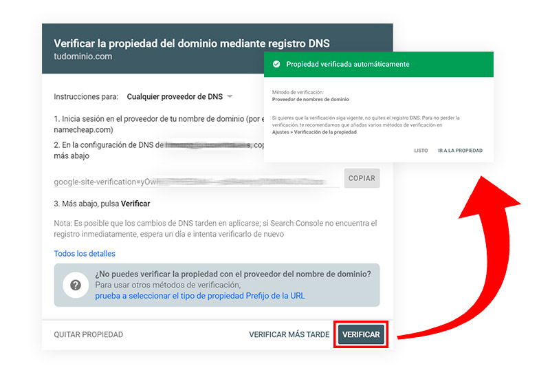 verificar propiedad google search console