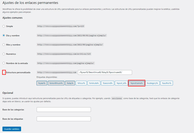 modificar permalinks wordpress