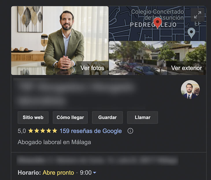 ejemplo marketing google maps abogados reseñas