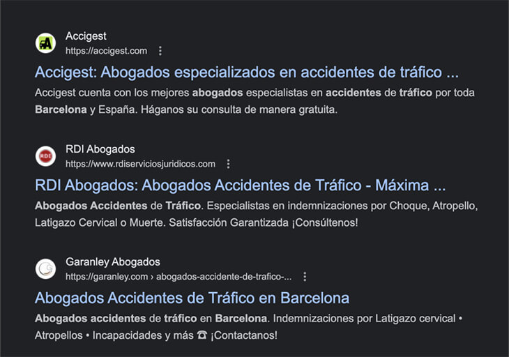 ejemplo resultados posicionamiento seo abogados