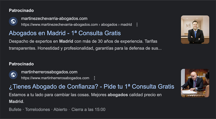 ejemplos anuncios de google ads para abogados
