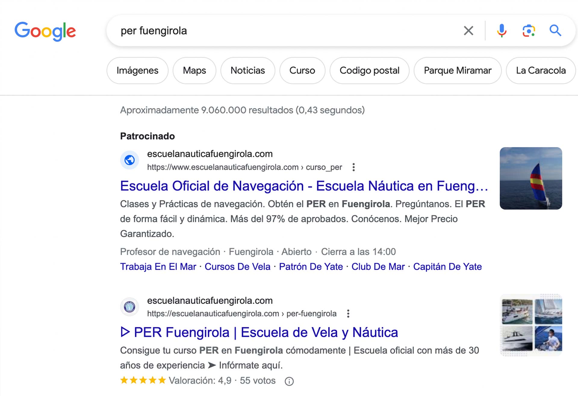 resultados marketing digital escuela nautica