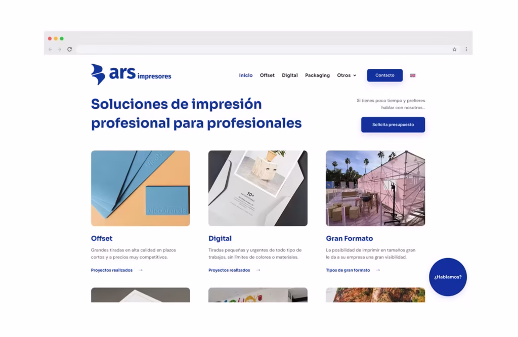 Creación de página web para imprenta profesional