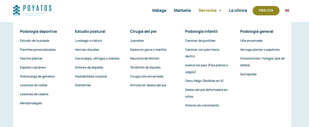 megamenu tratamientos para clinicas